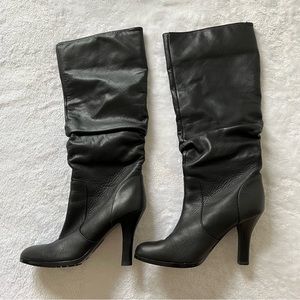 Sofft Black Leather Knee-High Heeled Boots